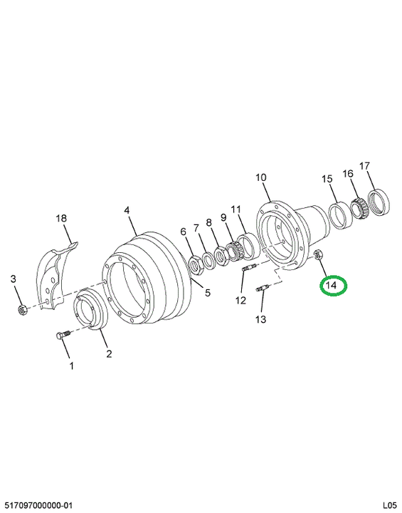 1695032C1 NUT,WHL STUD LT
