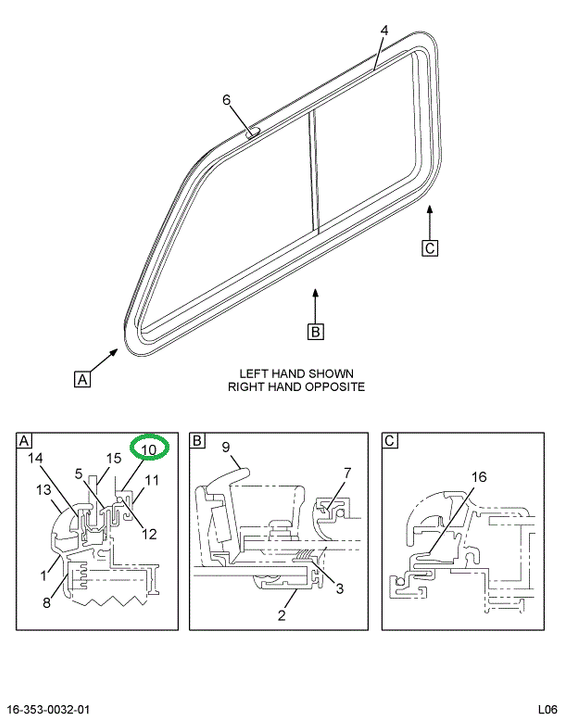 1698641C91 Screen, Sliding Window Rear Si