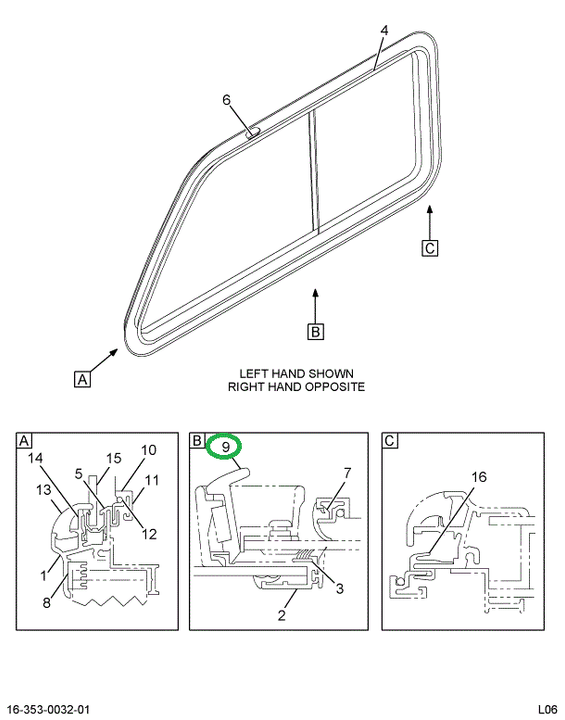 1698737C91 Handle, Window Rear Sliding