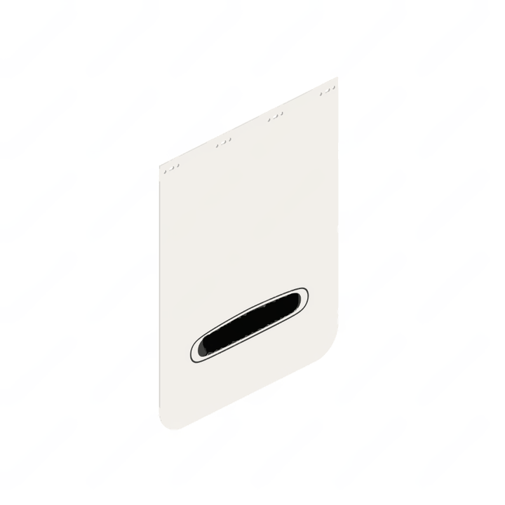 22-69608-303 MUDFLAP-27",PLASTIC,WHITE,LOGO,STRAIGHT