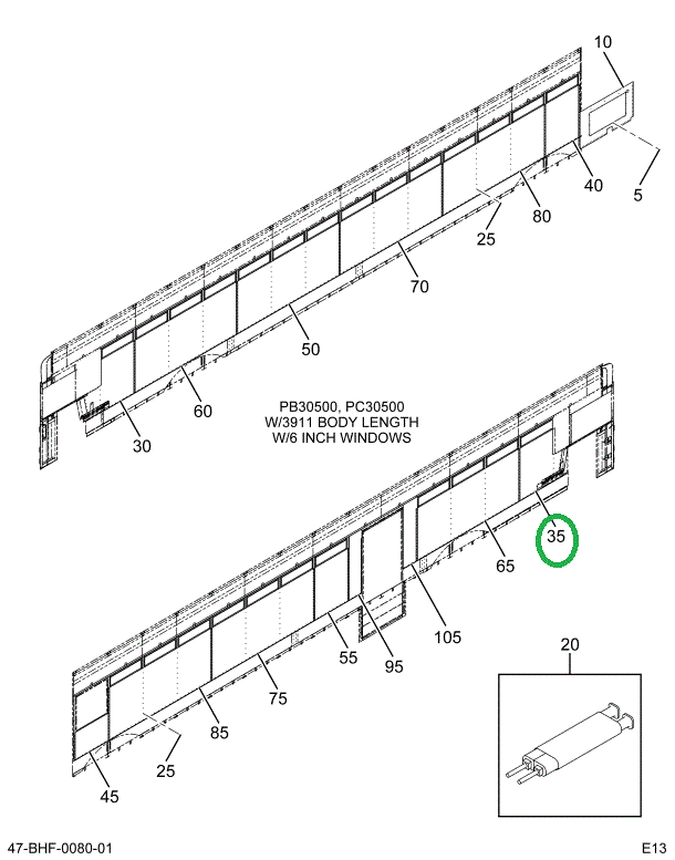 2201676C4 Lining Lower, 6 Inch Windows L