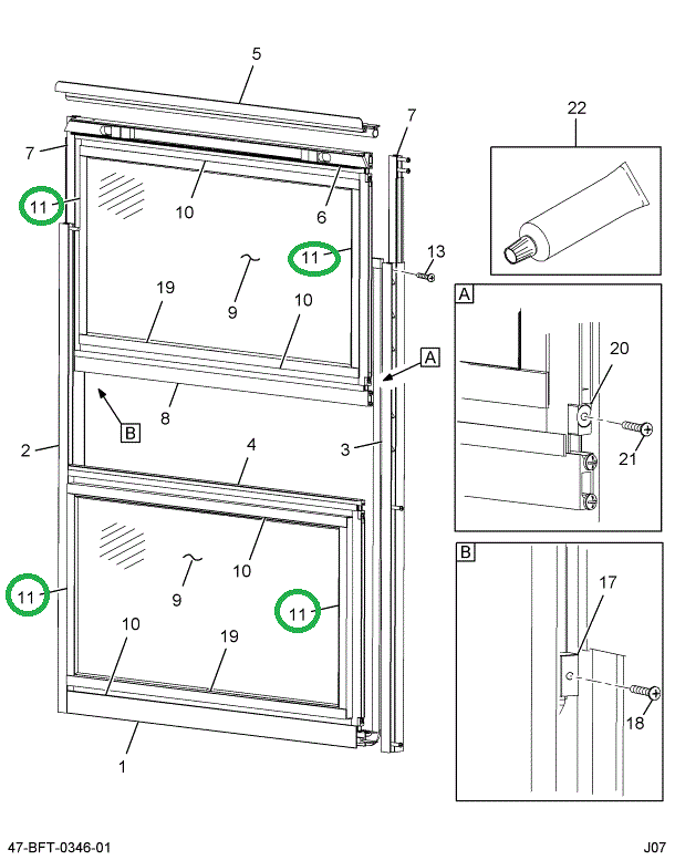 2205087C3 EXTRUSION  ALUMINUM*GLASS FRAM