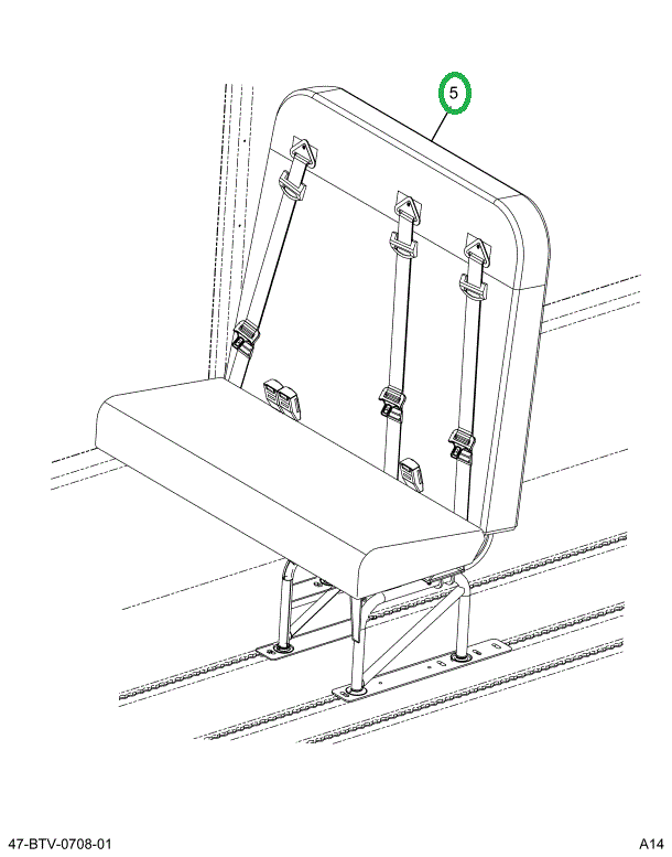 2240238C92 Seat, Rh, 3pt 39 4leg Wall Mou