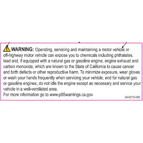 24-02113-000 LABEL-PROP65,VISOR,EMG/NG/GAS