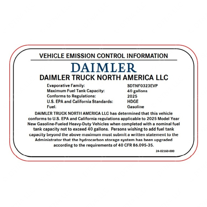 24-02160-000 LABEL-EVAP,CERT,GAS,MY2025