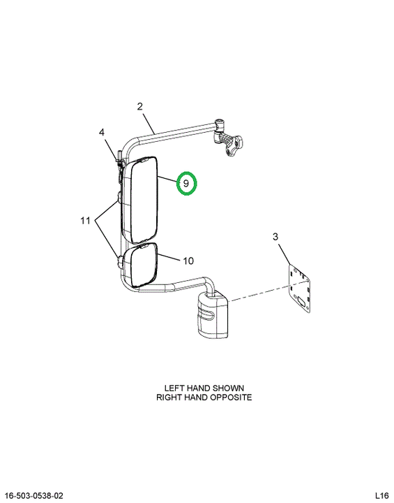 2515520C1 Head, Mirror, Main, Rh, Blk, R