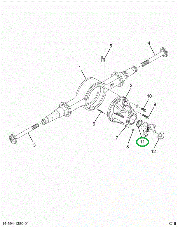 2516118C91 SHAFT,NUT AND SEAL REAR REAR D