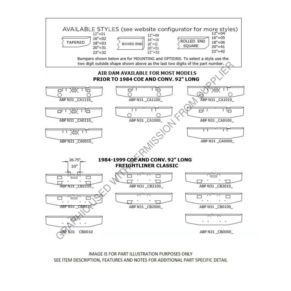 ABP N31 PCB001004 BUMPER FL CLASSIC COE CONV 1984-1999
