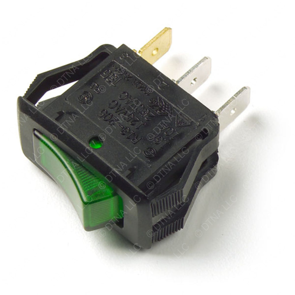 GRO 82 1903 ROCKER SWITCH, I/O GLOW, 20 AMP, GREEN