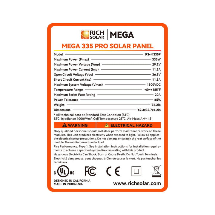 RS-M335-12 MEGA 335 - 12 (335 watt solar panels) (12 Panels)