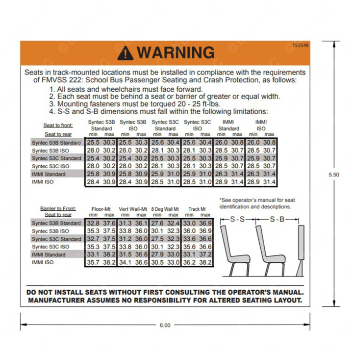 TBB 155548 LABEL WARNING TRACK SEAT BLK/WHT