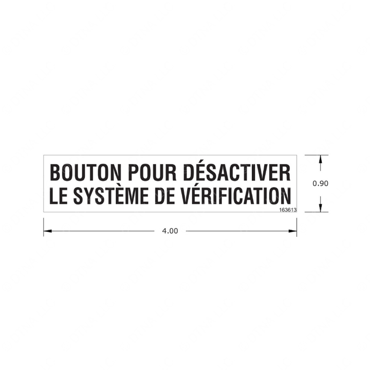 TBB 163613 LABEL, PASS CHECK DEACTIVATION SW,FRENCH