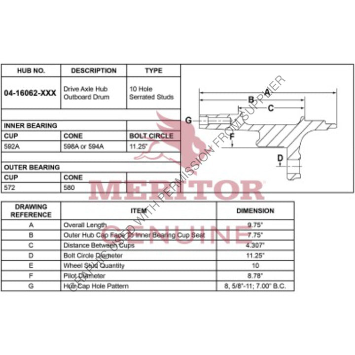 TDA 04 16062 005 HUB ASSEMBLY, STUD, TR