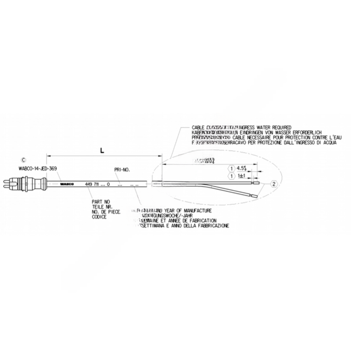 WAB 449 711 018 0 CABLE, SENSOR EXTENSION, 1.8M